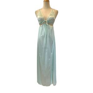 Miss Elaine Vintage Green Peignoir Nightgown Nylon Cut Outs Maxi